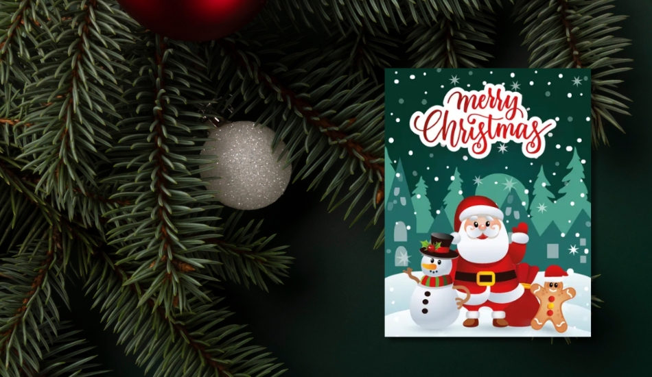 Cute Santa, Snowman & Gingerbread Merry Christmas Card