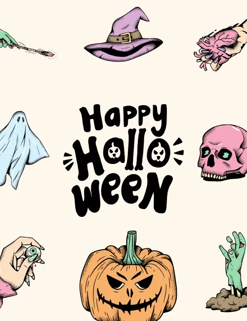 Minimal witch icon Halloween ecard for modern teams
