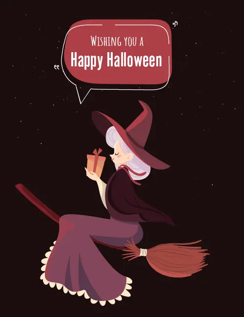 Witch on broom silhouette Halloween ecard for invites