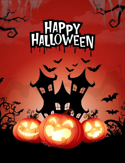 Pumpkin and haunted house Halloween ecard for greetings