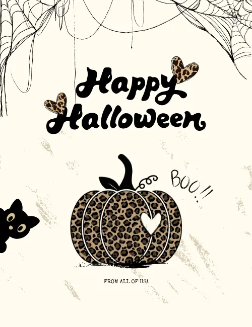 Leopard print pumpkin BOO Halloween card, trendy and fun