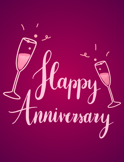 Champagne Toast Anniversary Card with Modern Script