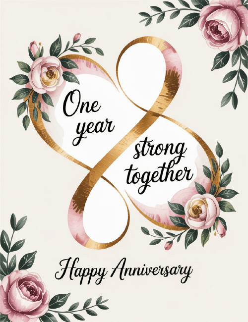 One Year Strong Together – Elegant Anniversary Card