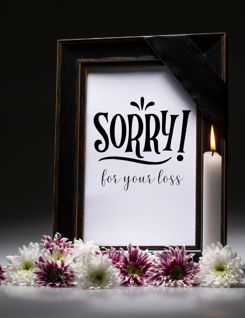 Framed Candle "Sorry for Your Loss" Sympathy Card – Dark Floral Theme