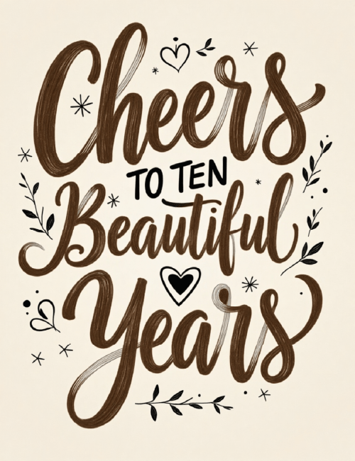 Cheers to Ten Beautiful Years – Handwritten Anniversary Card