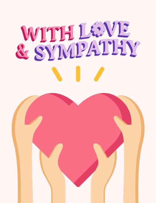 With Love & Sympathy Card – Illustrated Heart in Hands