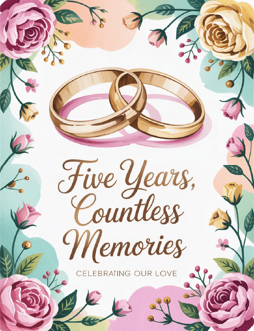 Five Years, Countless Memories – Romantic Floral Card