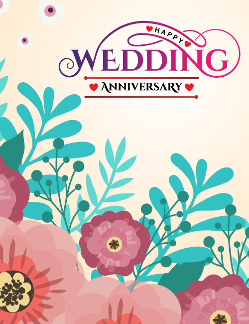 Vibrant Floral Anniversary Card with Heart Accents  🎨